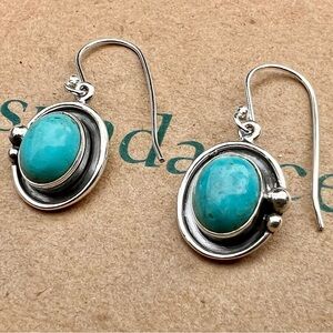 Sundance $138 NEW 1-1/4 Blue Turquoise Sterling Silver Handmade Oval Earrings